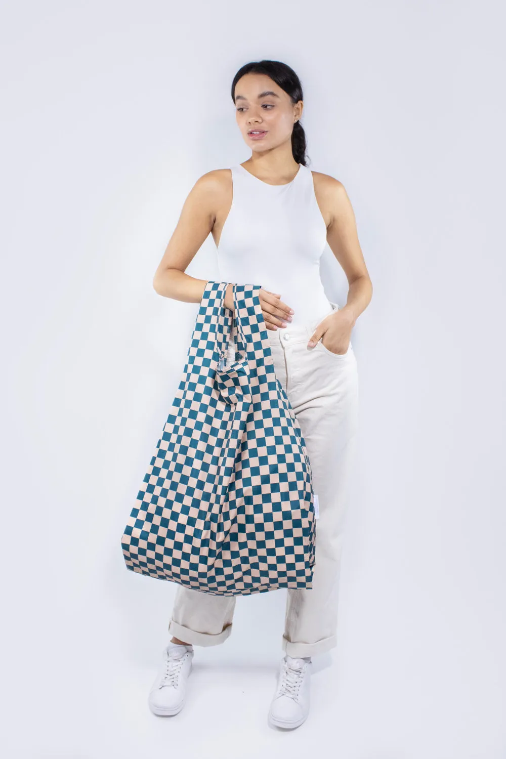 Kind Bag Checkerboard Teal Extra Large handlenett 25 kg