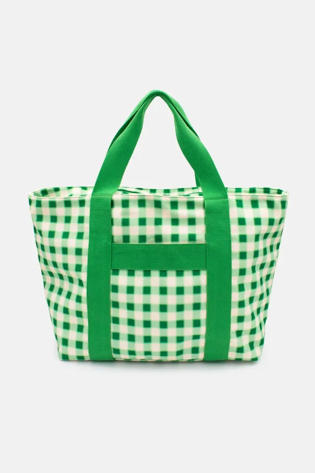 Kind Bag Blurred Plaid Green tote stor 32 liter