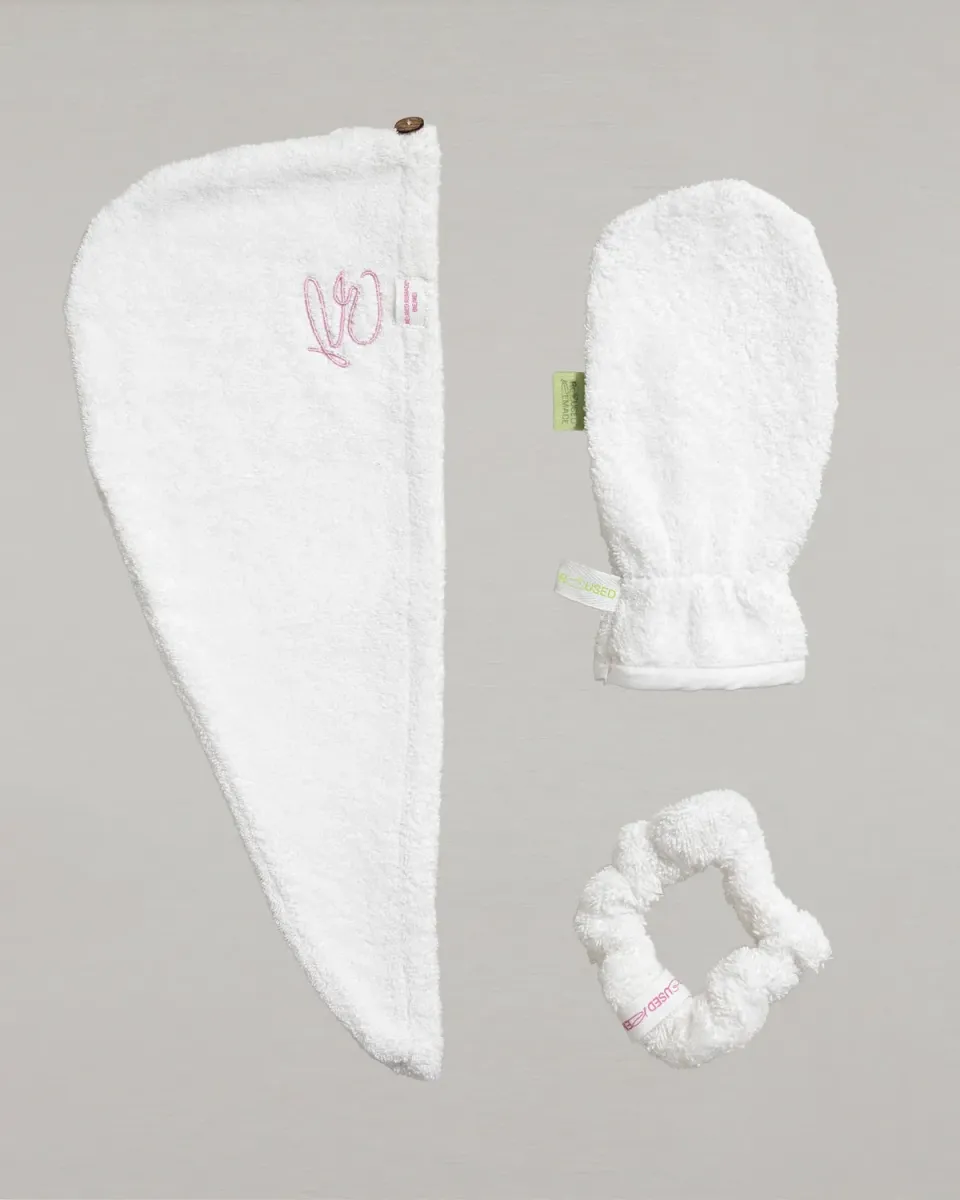 Reused Remade Shower Kit dusjsett hvit 3-deler frotté