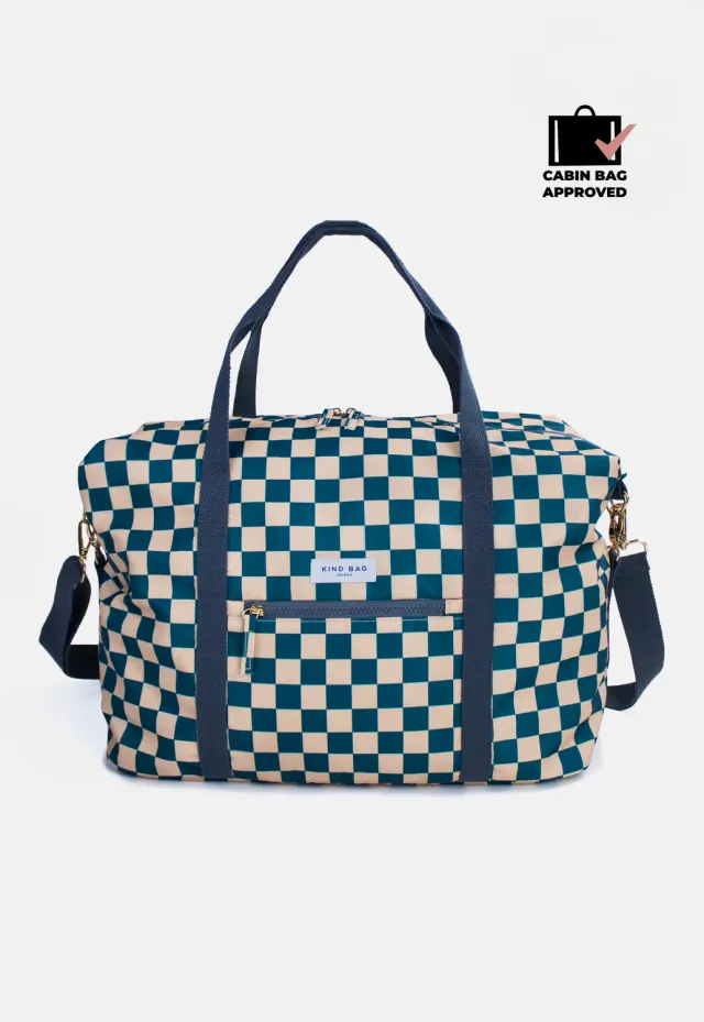 Kind Bag Weekender reisebag teal beige rutete kabin
