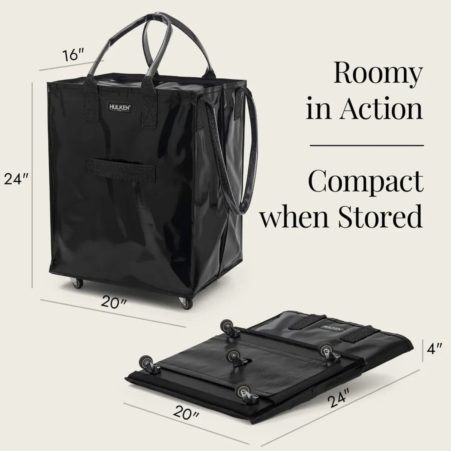 Hulken Black trillebag svart med hjul sammenleggbar
