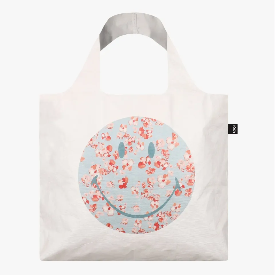 LOQI Smiley Blossom handlenett Tyvek pastell blomster
