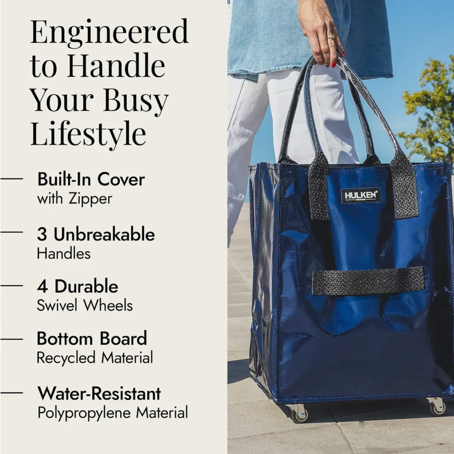 Hulken Midnight Blue toteveske mørkeblå på hjul