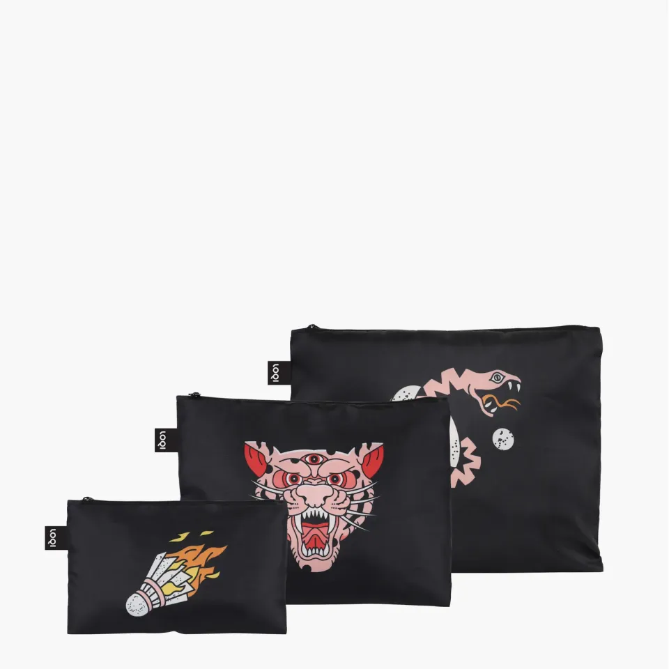 LOQI Snask Tiger Black glidelåsveske resirkulert