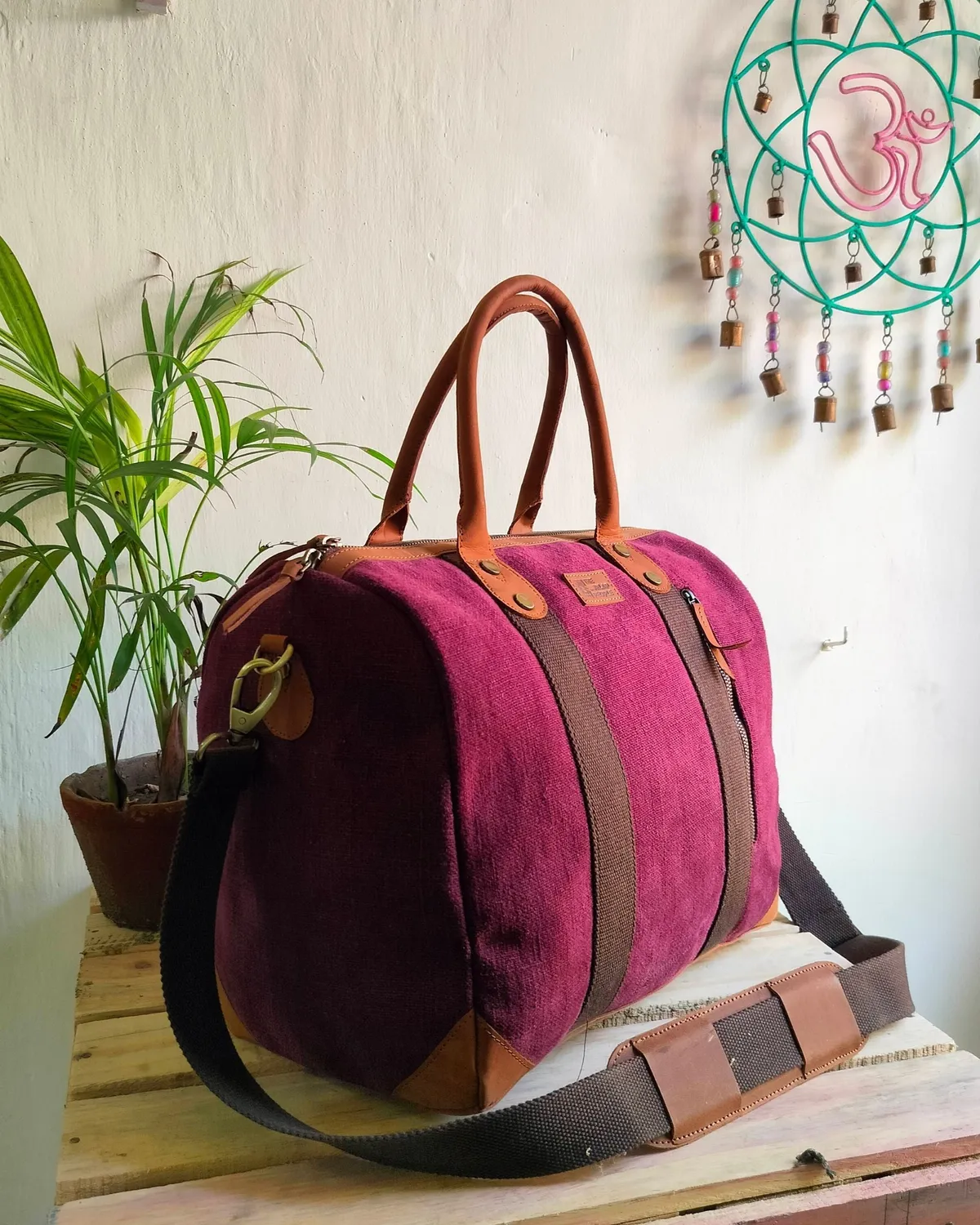 The Burlap People Bowler Bag weekendbag olivengrønn romslig