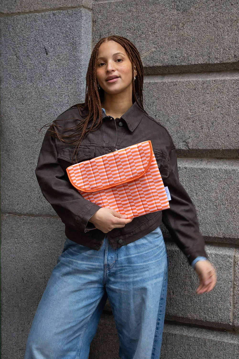 Kind Bag 13" laptop-sleeve Blocks Pink Orange quiltet