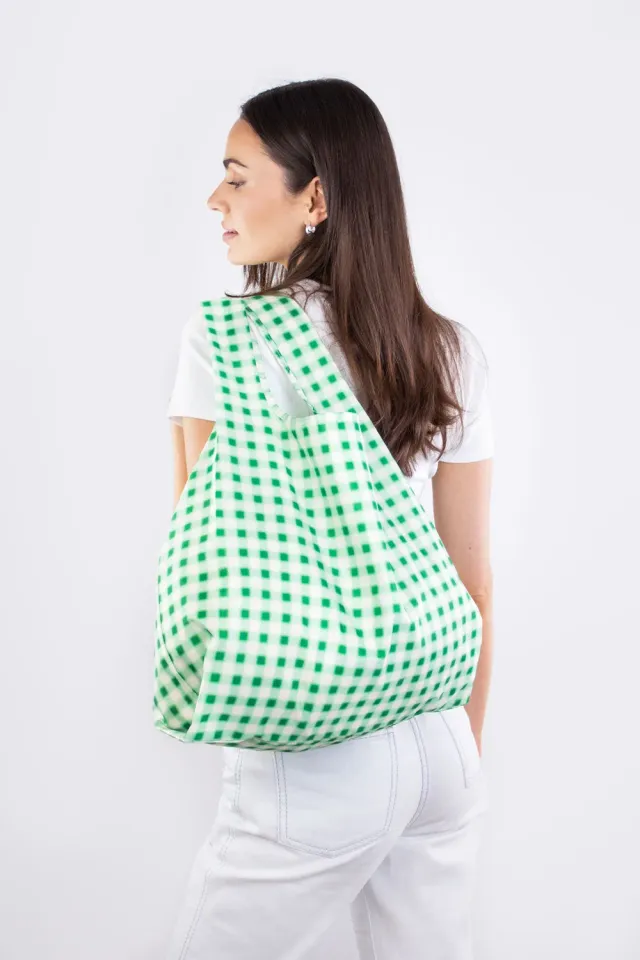 Kind Bag Medium handlenett blurred plaid green bærer 20 kg