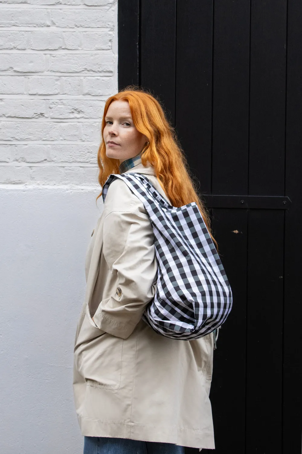 Kind Bag Gingham Black & White handlenett medium rutete 20 kg