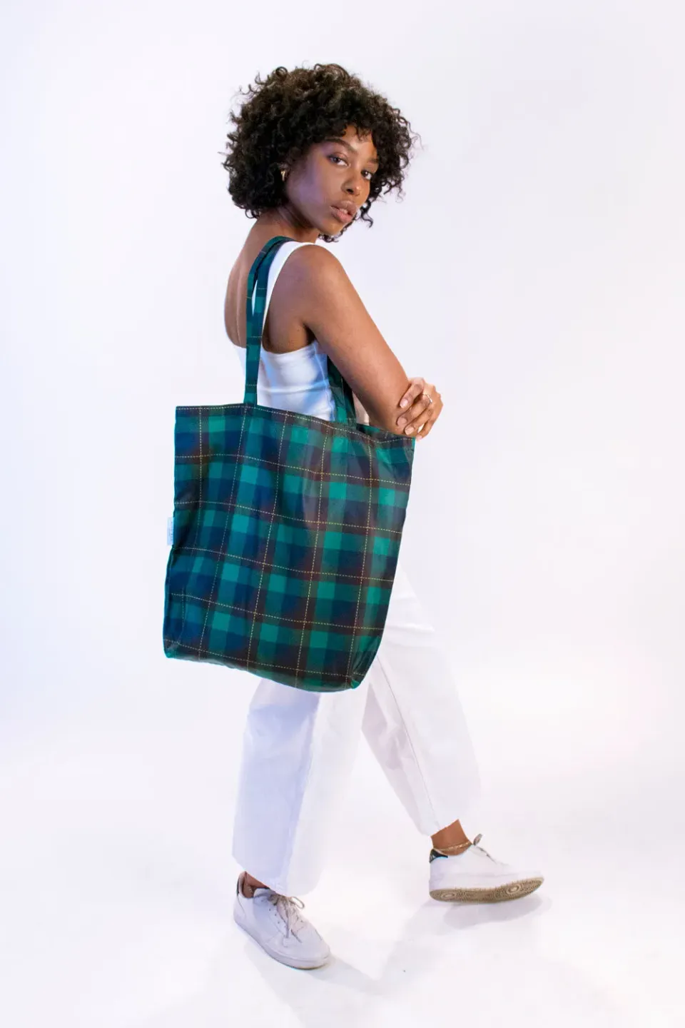 Kind Bag Tartan tote skulderveske rutete 16" laptop resirkulert