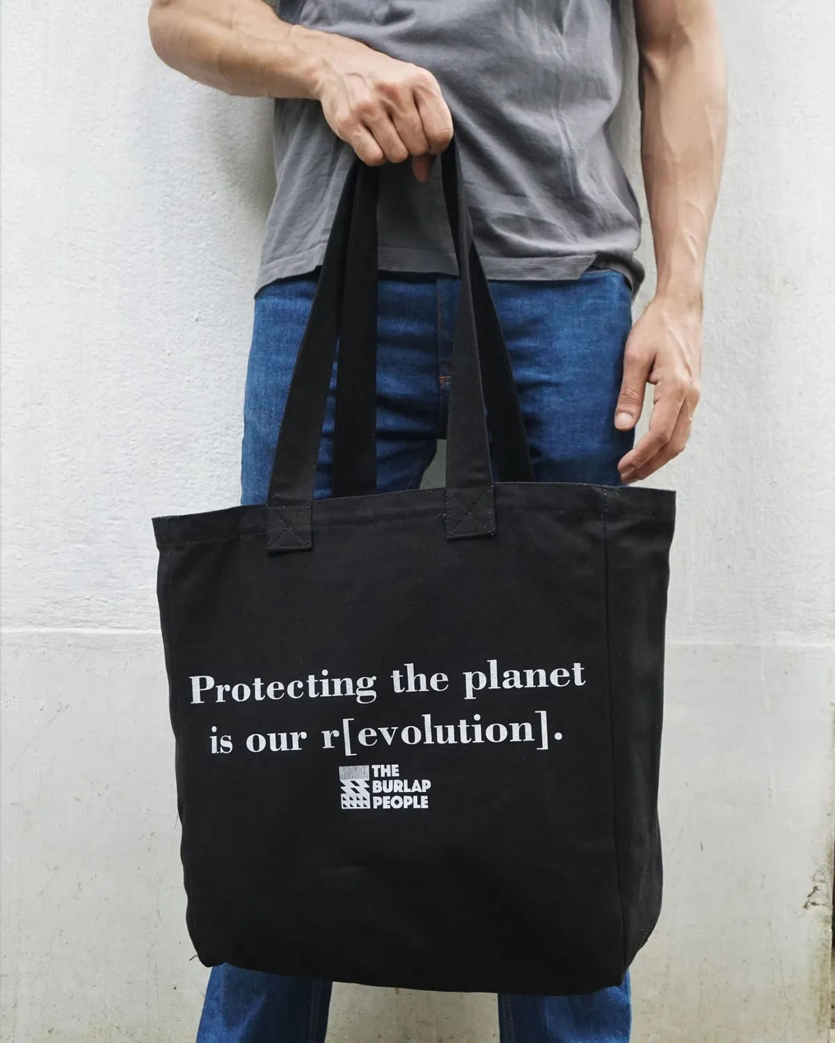 The Burlap People Bag For Life handlenett Revolution Black canvas
