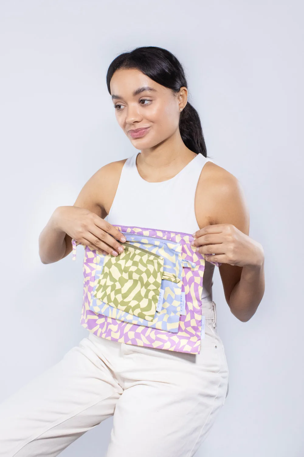 Kind Bag Pouches Wavy Check toalettmappe 3-pk resirkulert