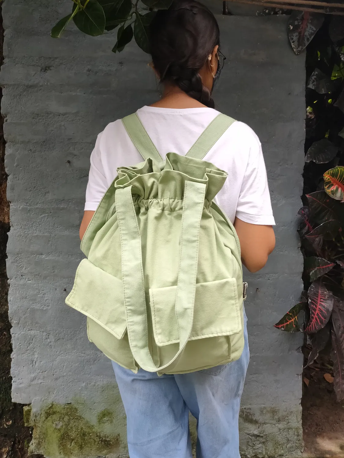 The Burlap People Backpack Tote sekk mintgrønn jute