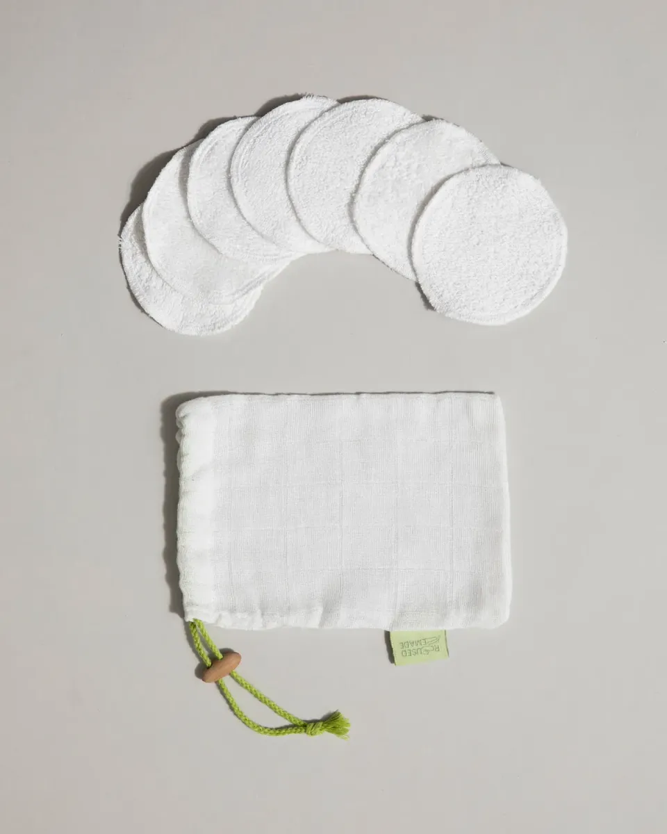 Reused Remade sminkepads gjenbrukbare bomullspads 7-pk hvit frotté