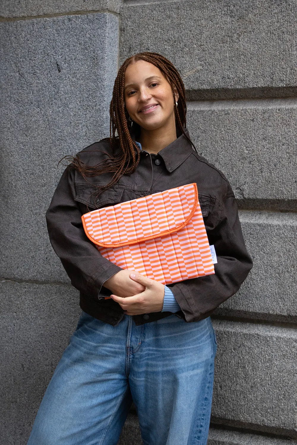 Kind Bag 13" laptop-sleeve Blocks Pink Orange quiltet