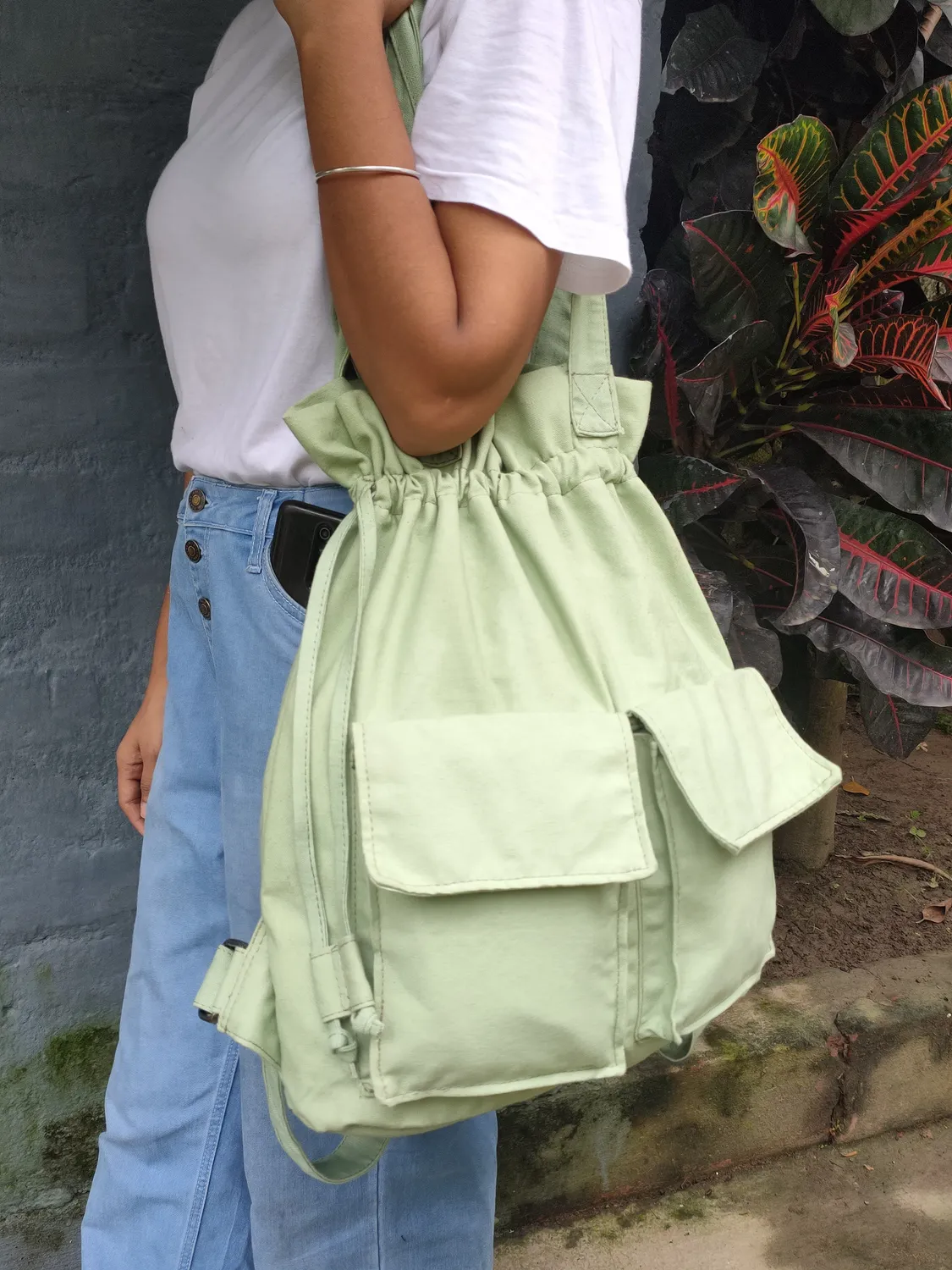 The Burlap People Backpack Tote sekk mintgrønn jute