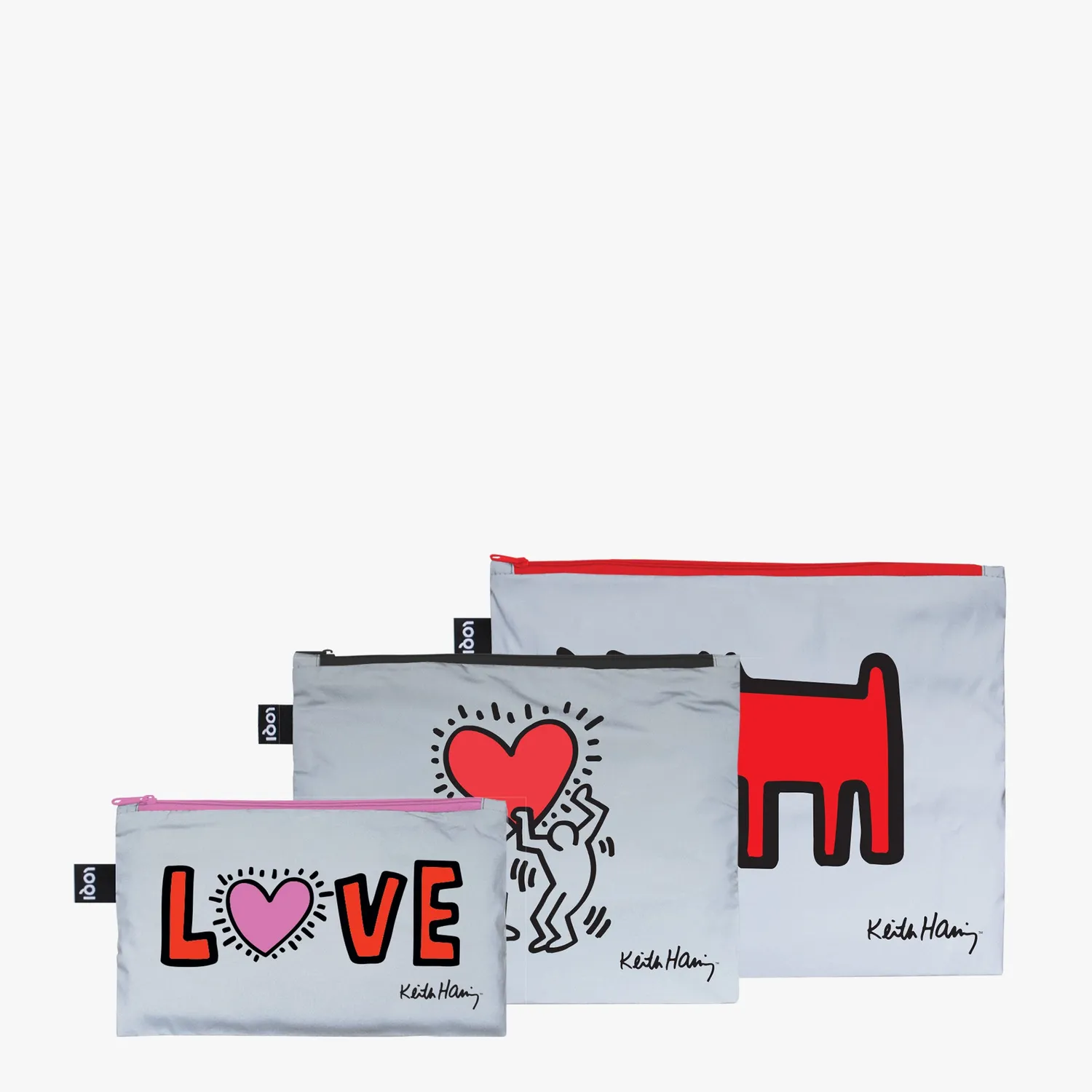 LOQI Keith Haring Dog Heart Love glidelåsmapper reflective 3-pk