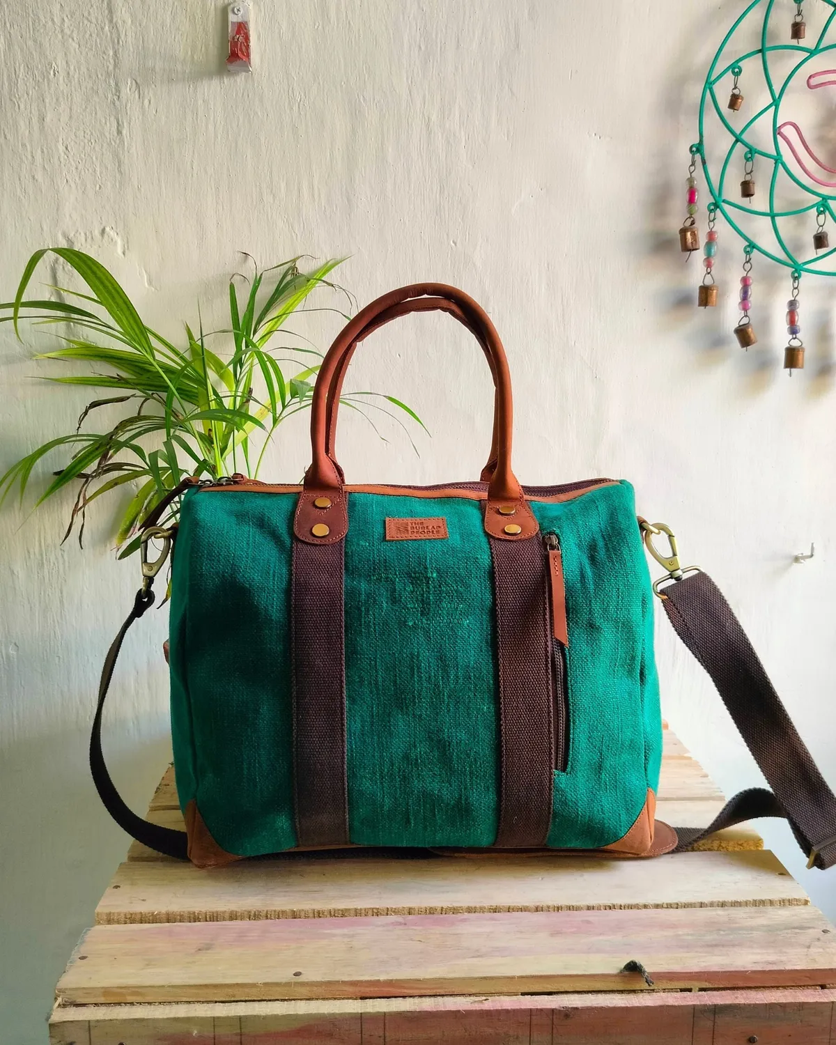 The Burlap People Bowler Bag weekendbag olivengrønn romslig