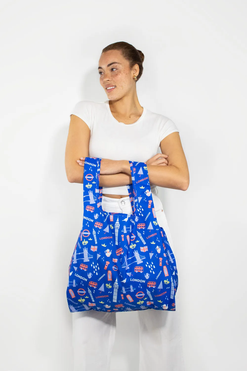 Kind Bag London medium handlenett blå gjenbrukbar 20 kg
