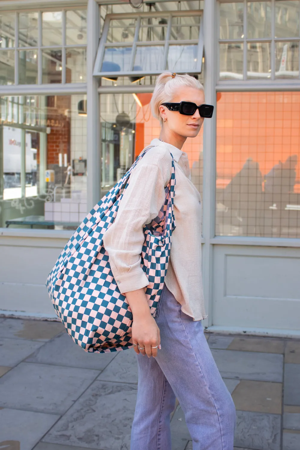 Kind Bag Checkerboard Teal Extra Large handlenett 25 kg